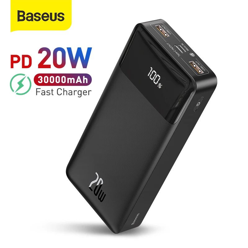 

Baseus 30000mAh Power Bank Portable Charger External Battery Pack PD 20W Fast Charging Powerbank For Phone Xiaomi mi PoverBank