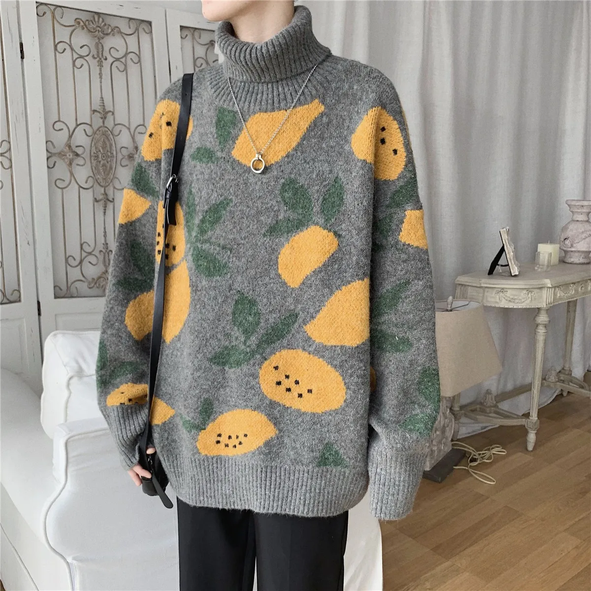 

Fruit printed Knit Pullover Oversized Sweater Women Jumper 2020 Winter Soft & Warm Cute Long Sleeve Fluffy Knitwear Female