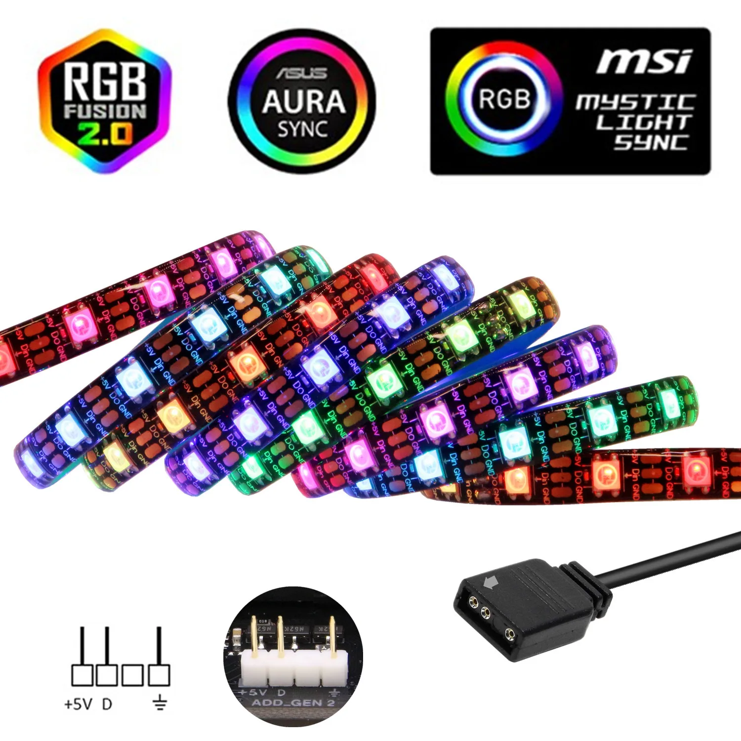 WS2812b цветных (RGB) светодиодных лент для ASUS AURA SYNC / MSI Mystic светильник