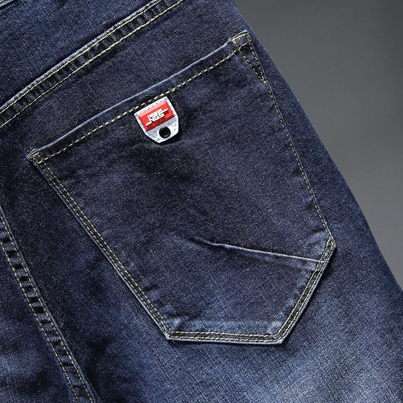 

2020 New Arrivals Jeans Men Quality Brand Business Casual Male Denim Pants Straight Slim Fit Dark Blue Men Plus Size 40 42 44 46