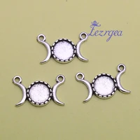35pcs 8mm inner size antique silver plated classic style triple moon cabochon base setting charms pendant diy supplies