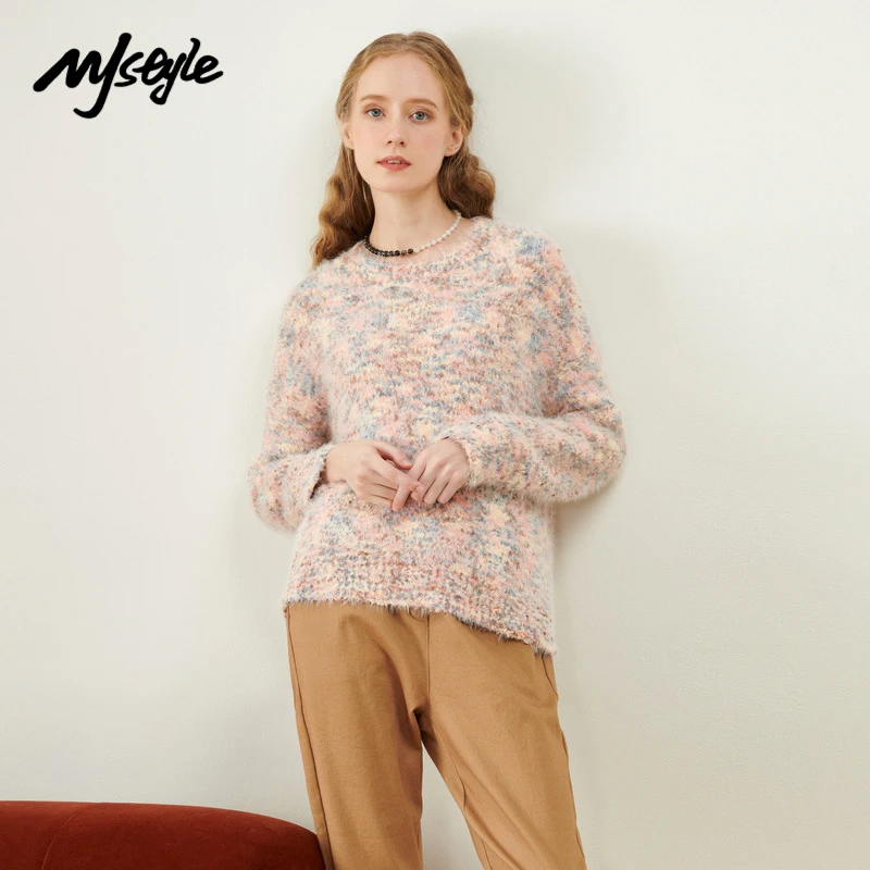 

MJstyle 2021 зимний женский винтажный Повседневный теплый пушистый свитер с круглым вырезом INS Мода 820190227