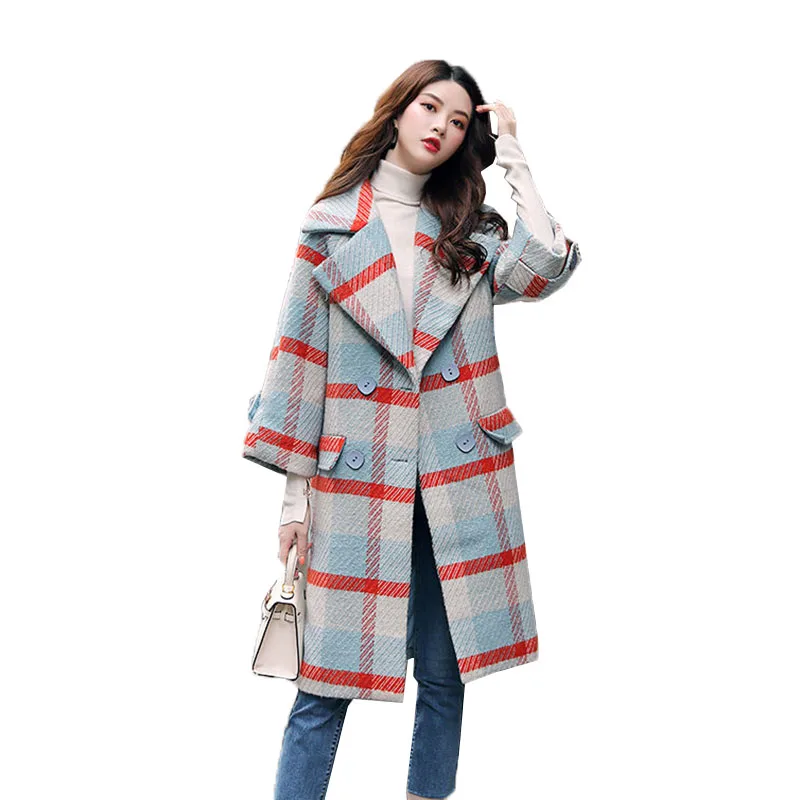 

Женское шерстяное пальто, милая популярная модная шерстяная ветровка средней длины на осень и зиму, Женская свободная шерстяная верхняя од...