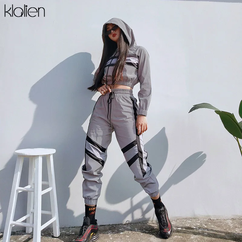 KLALIEN 2019 новые женские Светоотражающие комплекты из двух предметов Серебряный