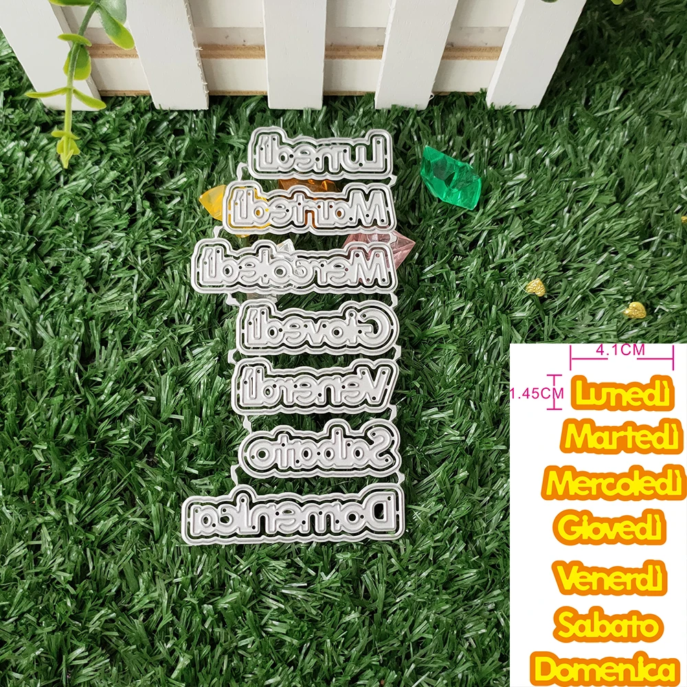 

New 7Pcs 1 week Italy words metal cutting Die mold frame for scrapbook photo album decoration carving handmade paper card