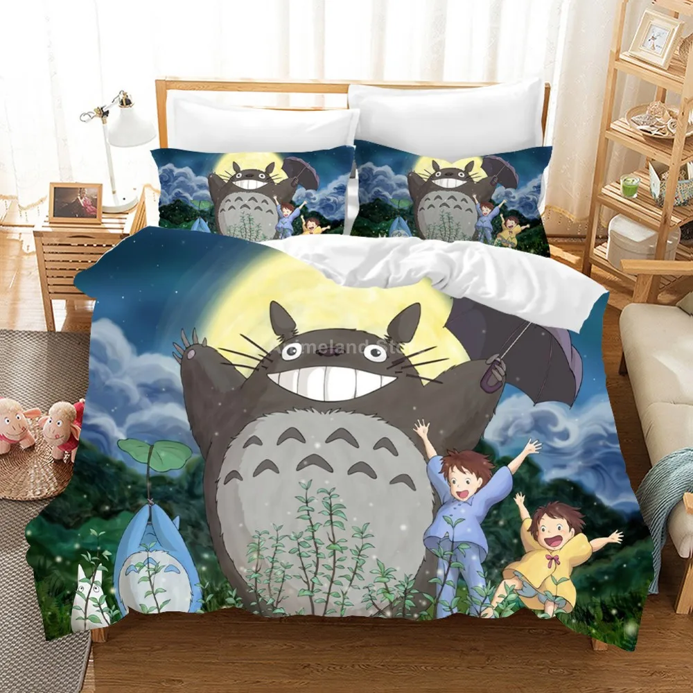 

Комплект постельного белья в стиле аниме «Мой сосед Тоторо», мультяшный подарок для детей, домашний декор, постельное белье, стеганое одеяло, комплекты с пододеяльником, односпальной, двуспальной кроватью