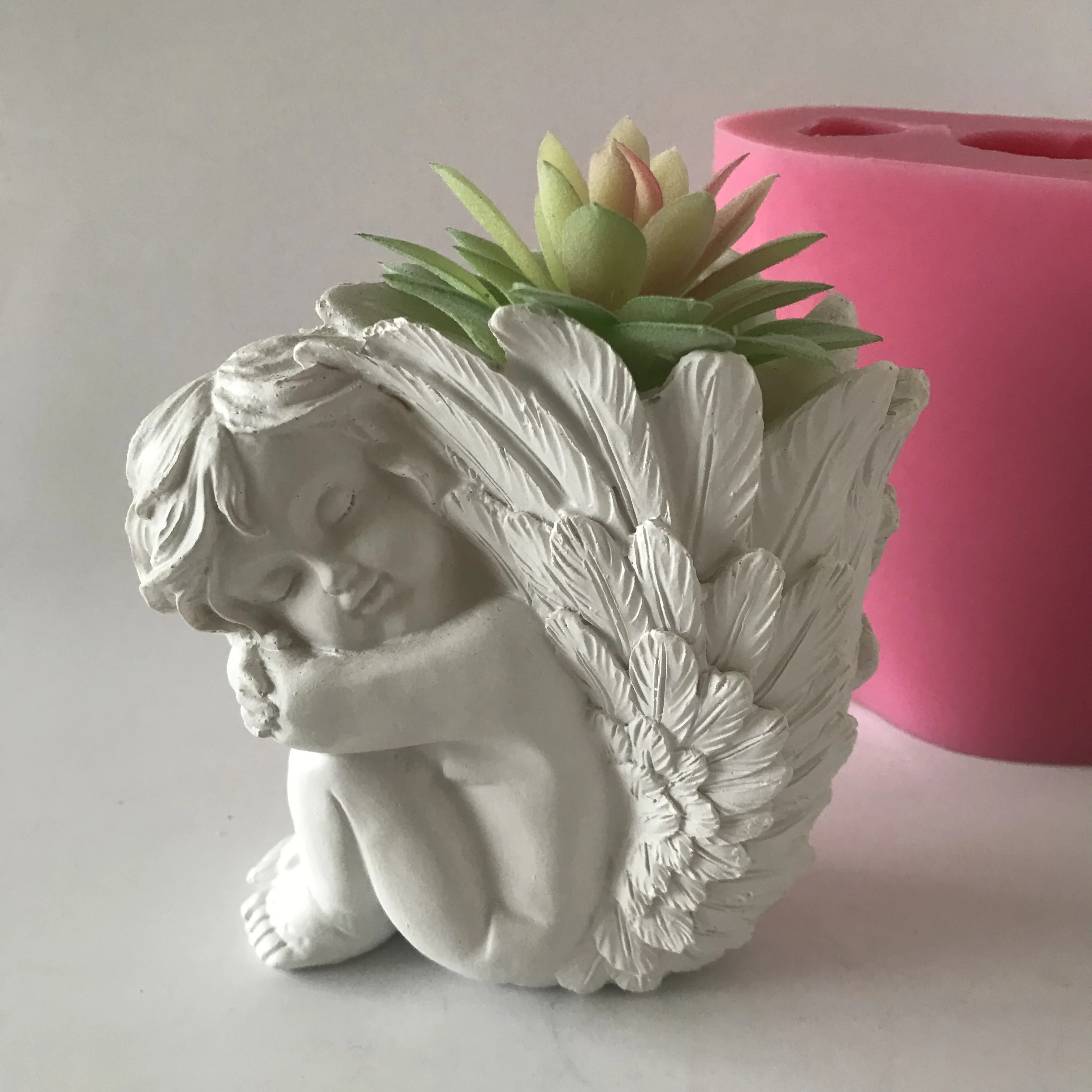 3D Angel Boy Vase Mould Home Desk Decoration Resin Craft Silicone Flower Pot Molds Handmade Plaster Cement Planter Maker
