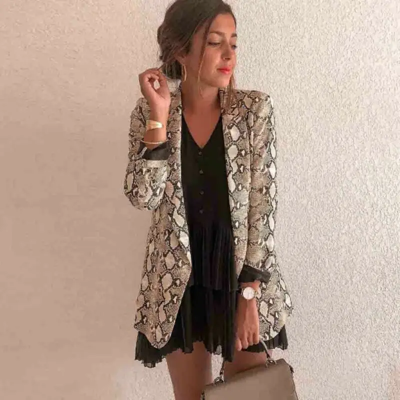New Women Blazers Long Sleeve Blazer Feminino Snake Skin Print Outerwear Office Lady Work Wear Fall Jacket | Женская одежда