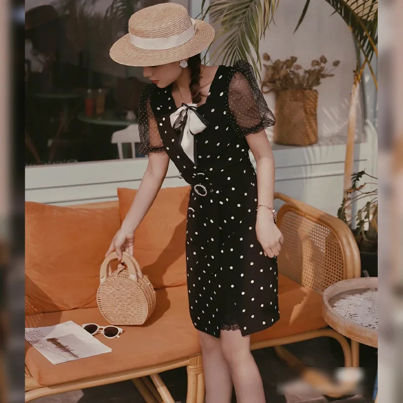 

Small high end women's tea break French bubble sleeve dress summer temperament skirt 2021 new spring