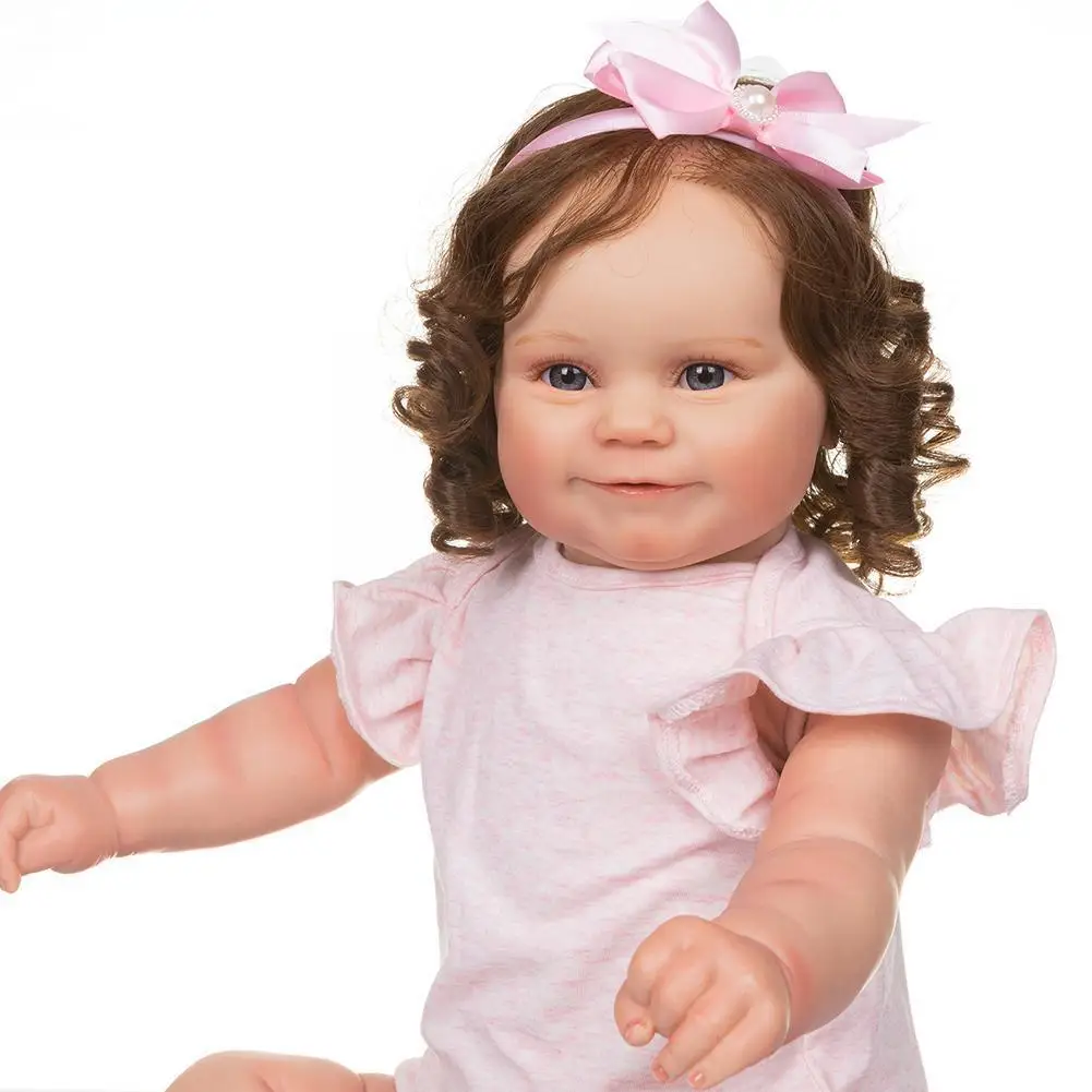 

24 Inch Silicone Lifelike Newborn Girl 60CM Cute Soft Rebirth Dolls Bodysuit With Romper Finished I5E4