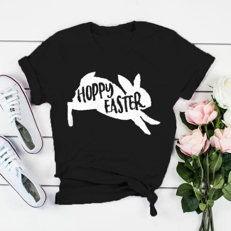 

Hoppy Easter Rabbit Bunny Print Women T Shirt Short Sleeve O Neck Loose Women Tshirt Ladies Fashion Tee Shirt Tops Clothes Mujer