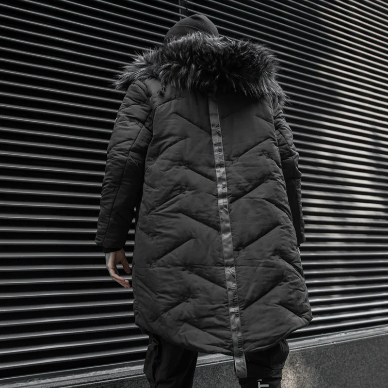 Мужская теплая куртка с капюшоном меховым воротником в стиле хип-хоп | одежда