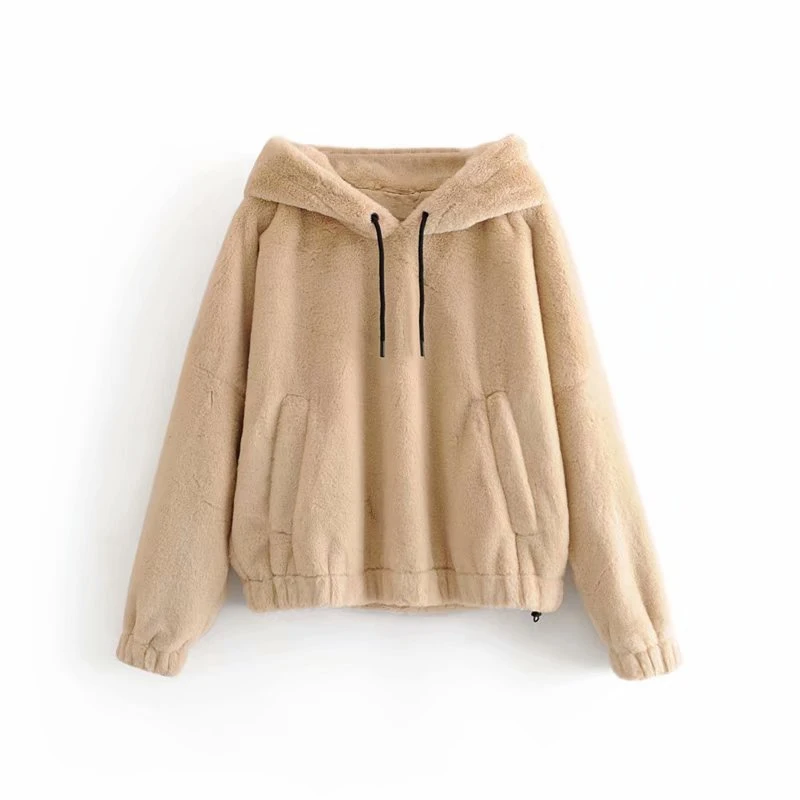 

Vogue Casual Woman Oversized Faux Fur Hoodies Pop Fashion Ladie Winter Soft Warm Pullover Female Chic Loose Solid Color Outwear