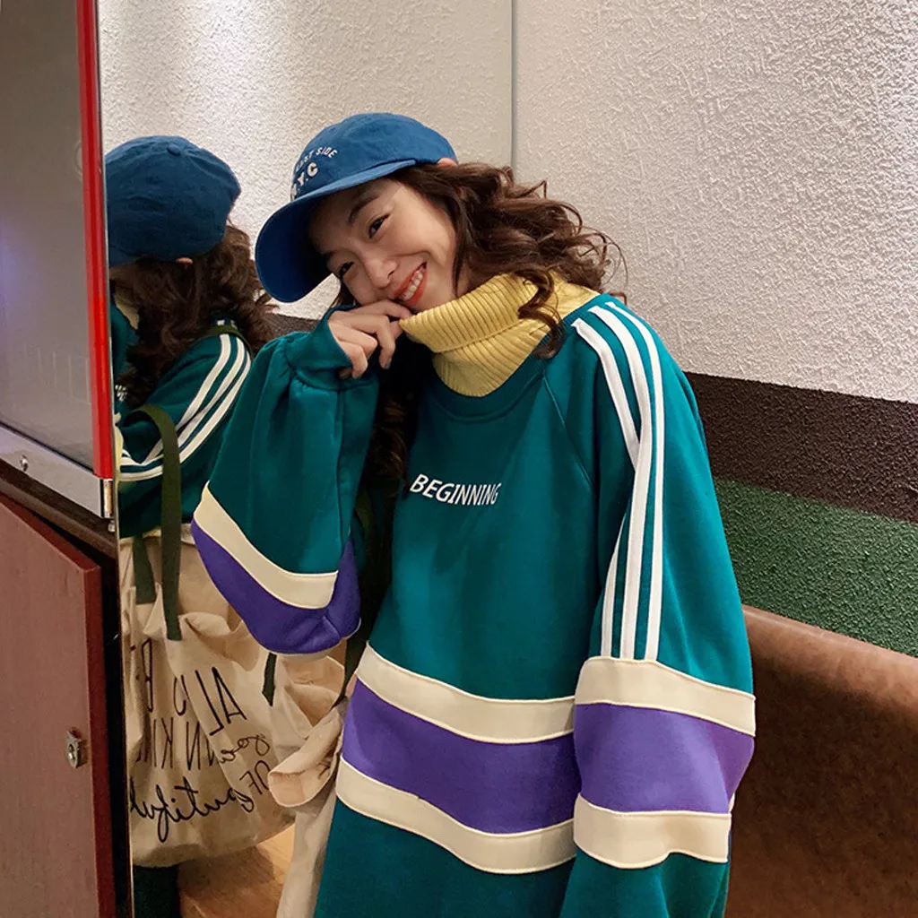 Patchwork Hoodie Women Hip Hop Splicing Zipper Pocket Hooded Cap Long Sleeves Top Blouse Sweatshirt Winter Thickening Coat | Женская