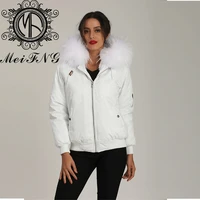 creazy meifng style white camouflage bombers womens down parka with cream color fur hood