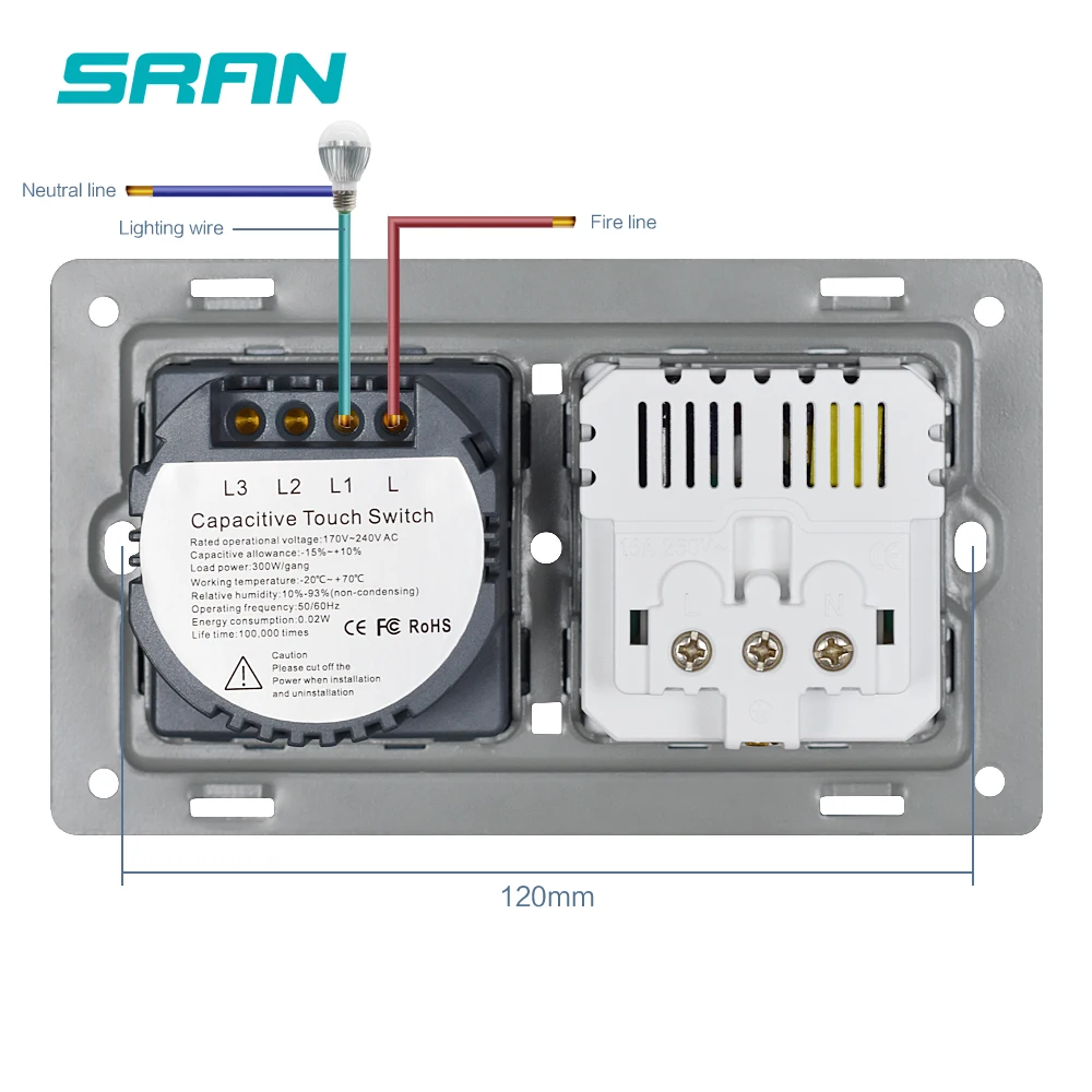 Сенсорный выключатель SRAN с розеткой и usb 146*86 220 В 16 А|Выключатели| |