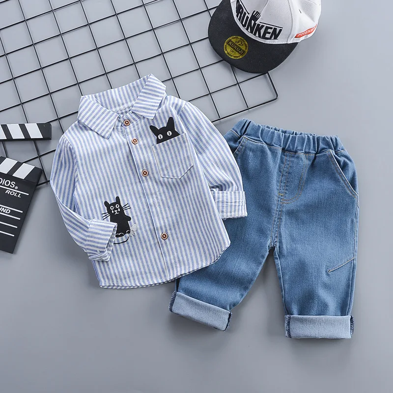 

Christmas Outfits For Baby Infant Boys Clothing Sets Korean Striped Cute Cat Shirts + Jeans Tracksuits Kids Bebes Jogging Suits