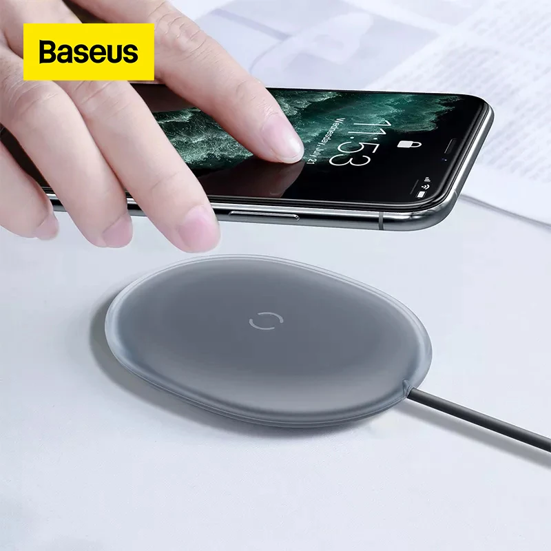 baseus 15w wireless charger fast charging pad translucent jelly texture portable phone charger for iphone samsung xiaomi huawei free global shipping