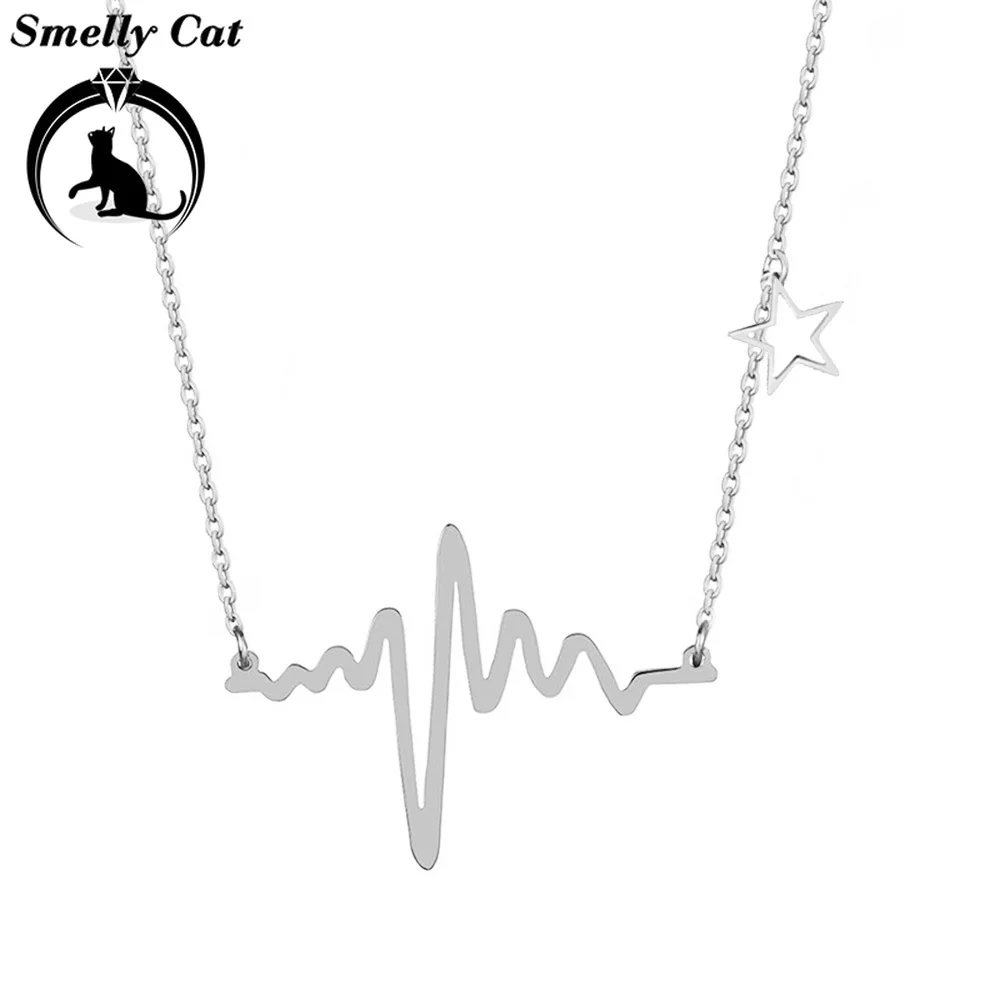 Вонючий кот сердце било ожерелье шик ЭКГ Пульс Шарм кулон молния Женская