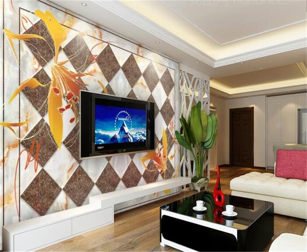 beibehang Large Custom Wallpapers European Marble Pattern Box Yellow Lily TV Wall Background Decoration | Обустройство дома