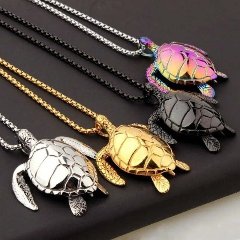 

New Trendy Animal Turtle Shape Pendant Necklace Men's Necklace Metal Sliding Colorful Turtle Pendant Accessories Party Jewelry
