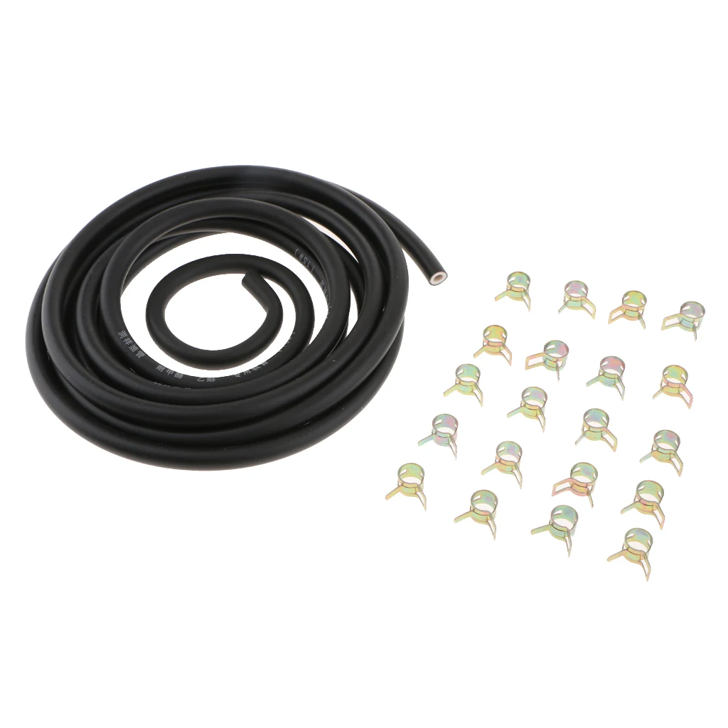 

3 meters 1/4 Inch ID Fuel Line + 20pcs 2/5' ID Hose Clamps Motorcycle Fuel Line System for Small Engines Black
