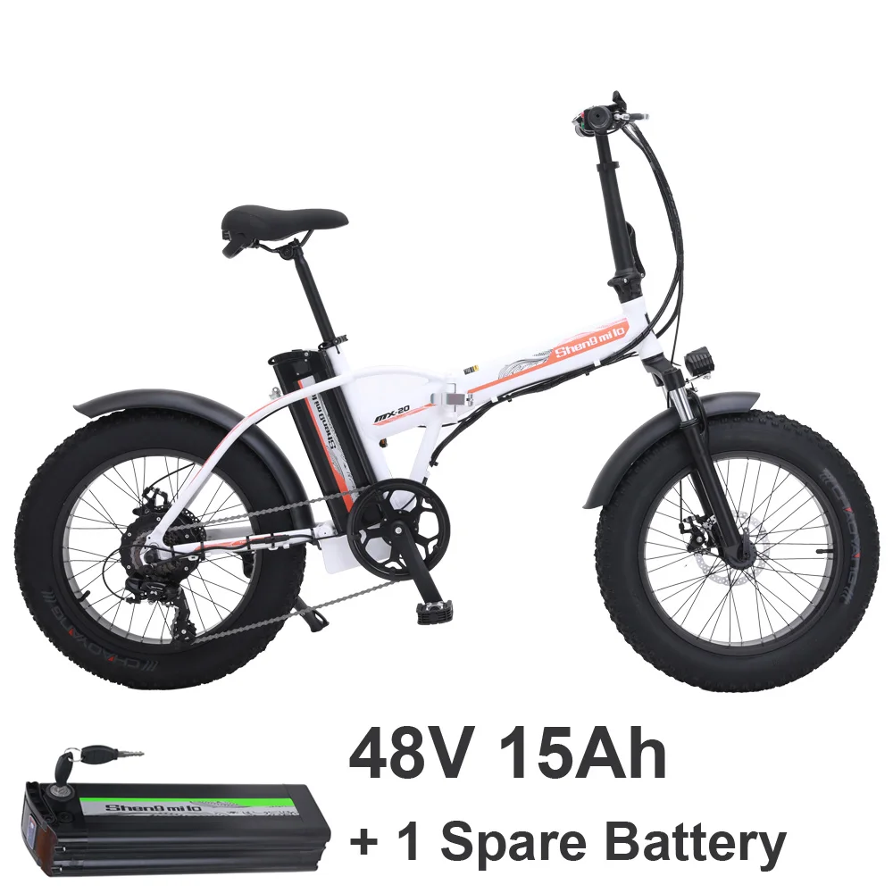 White Plus MX20 20 дюймовый Электрический Снежный велосипед, 4,0 Fat Tire, 48V 15Ah мощный литиевый аккумулятор, Педальный вспомогательный велосипед, горный велосипед - Цвет: White Plus