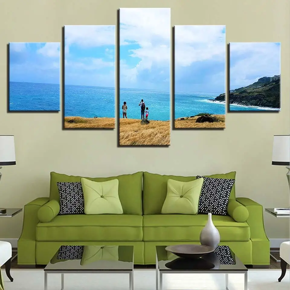 

Art Paintings Modular HD Printed Canvas Poster Framed Home Decoration 5 Pieces Sunset Seaview Landscape Living Room Wall Picture