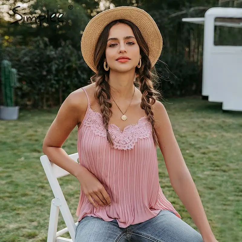 Sexy lace embroidery women pink tops Elegant v-neck female camis tank top Solid spaghetti straps ladies tops shirts 2020