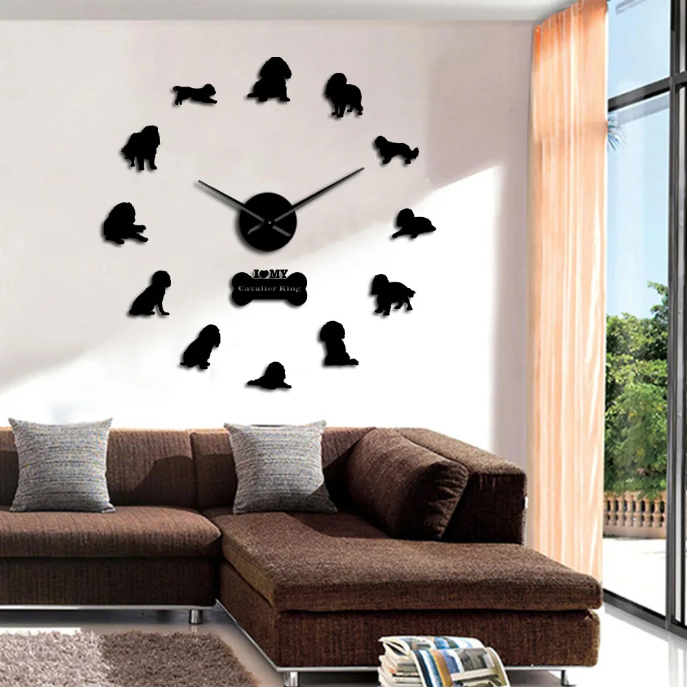 Cavalier King Charles Spaniel DIY Wall Art Home Decor DIY Oversized Wall Clock Dog Breed Frameless Wall Clock Dog Memorial Gift