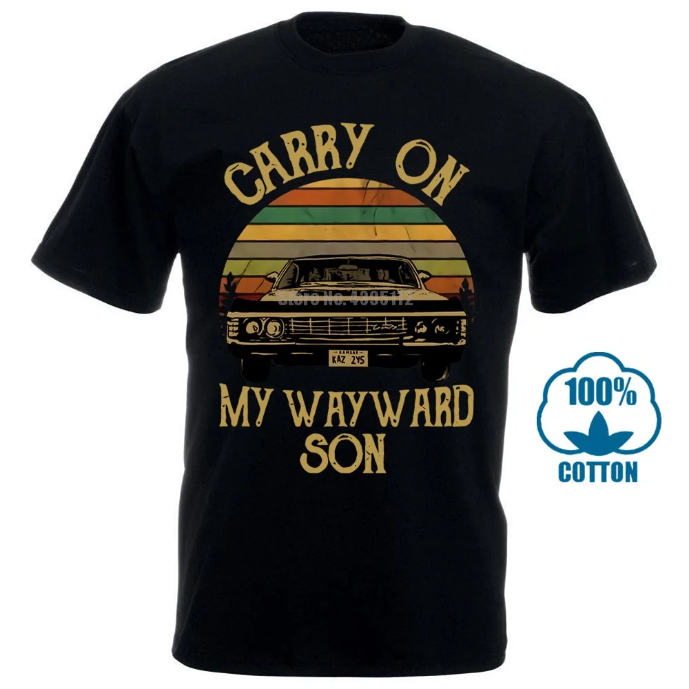 Черный Сверхъестественное Винтажная Футболка Carry On My wayard Son Dark Heather для мужчин Сделано в США - Цвет: Черный