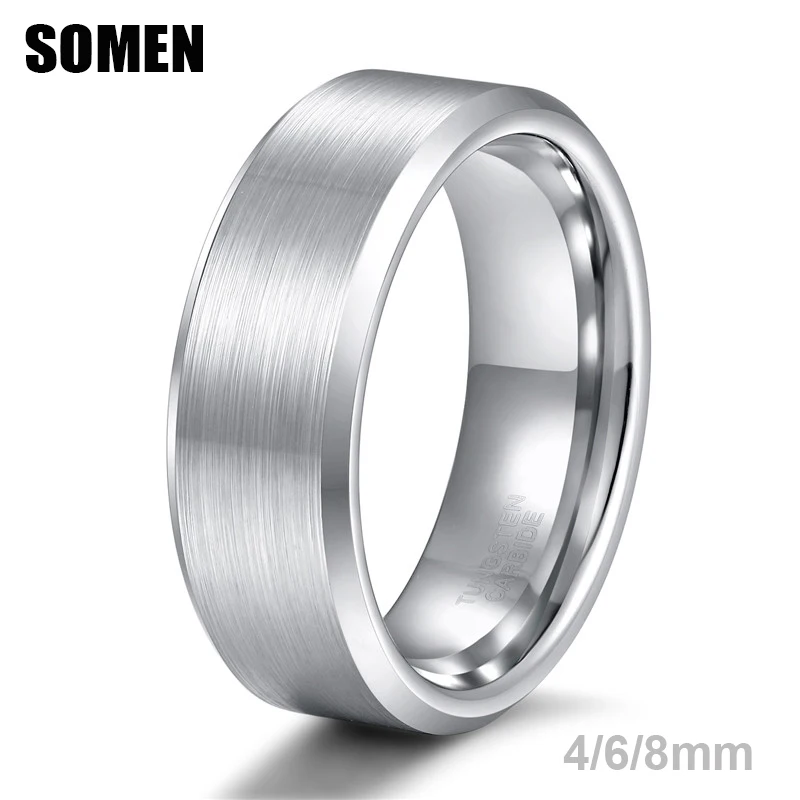 Somen Ring Men Silver Color Brushed Tungsten Ring 4/6/8mm Classic Wedding Bands Male Engagement Rings Men Jewelry Bague Homme