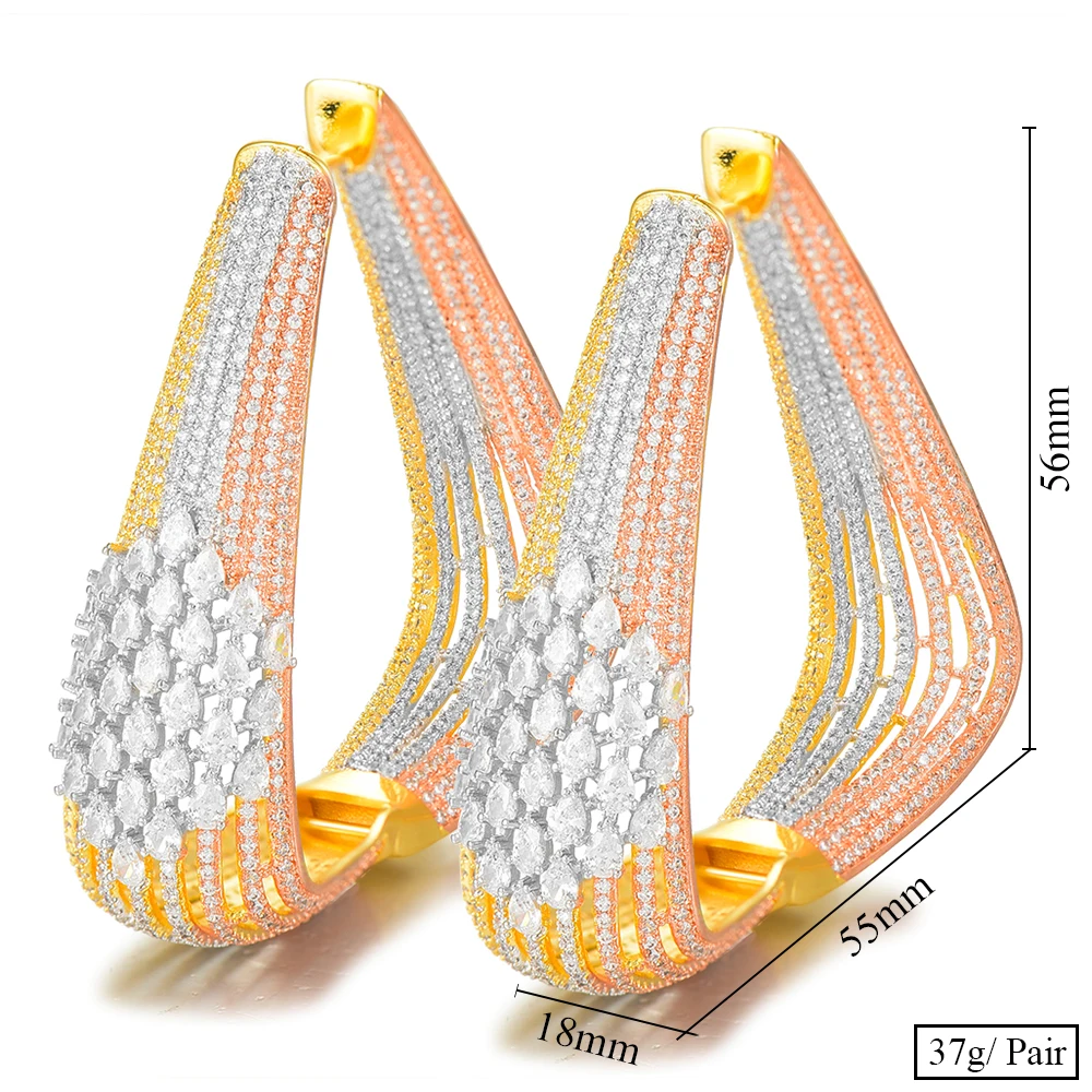 

missvikki 2019 Luxury triangle Hoop Earrings 3 Tones Full AAA Mirco Cubic Zircon Earring for Women Bridal Wedding Jewelry Hot