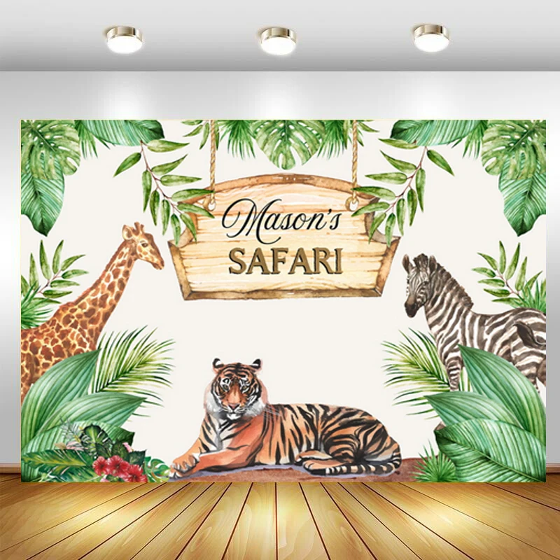 Индивидуальный баннер имя фон джунгли сафари животные Тигр детский душ вечеринка на день рождения фото фон для фотостудии