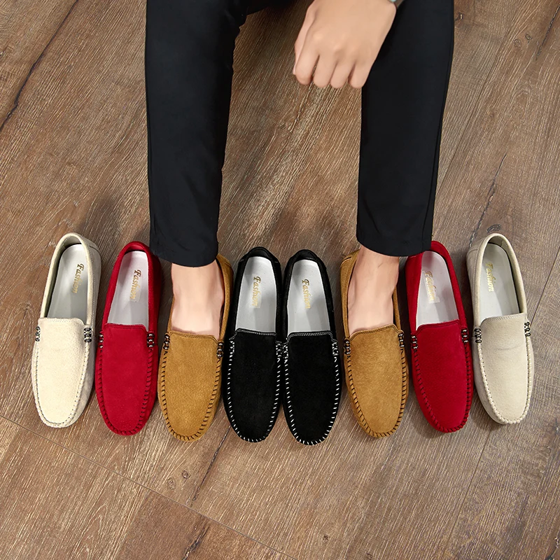 

Leather Vintage Genuine Leather Soft Loafers for Men outdoor fashion breathable Slip On Moccasins Boat Flats Shoes big size 48