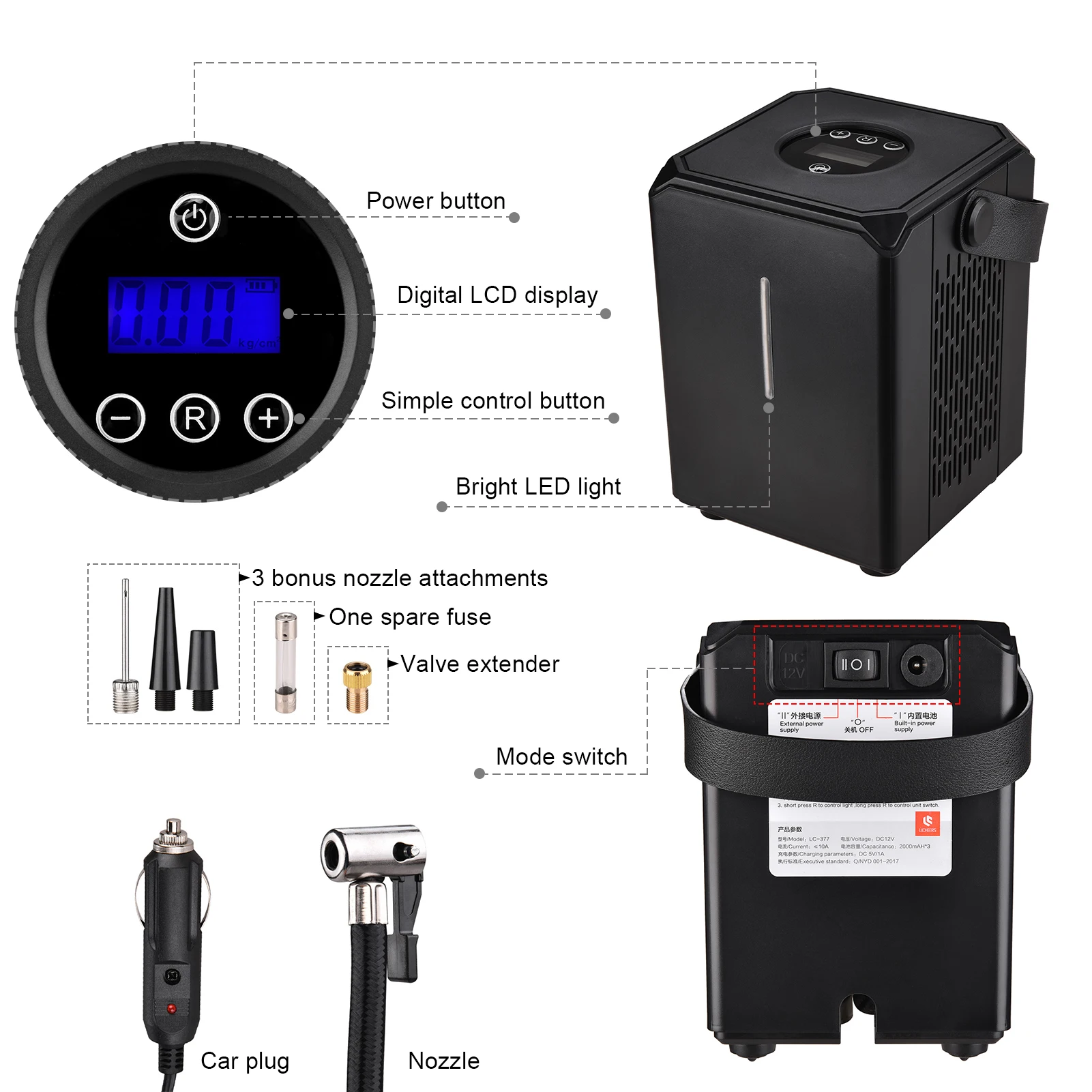 Precio Compresor De Aire De Coche, De 12V Eléctrico Portátil Inflador De Neumáticos, Mini Bomba Inflable De Aire Digital Automática Para Coche, Bicicleta Y Barco