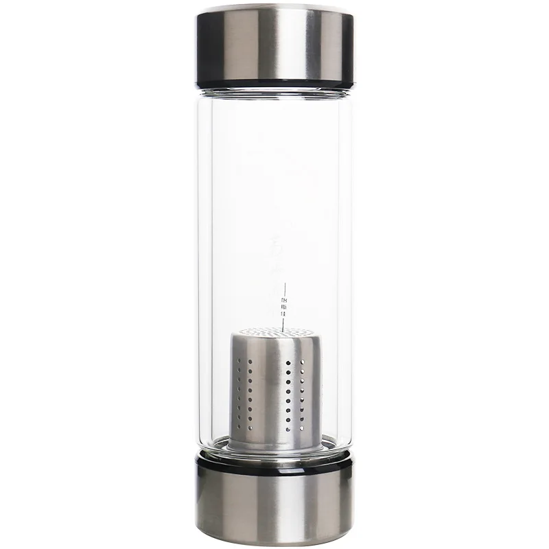 

High borosilicate transparent heat resistant double layer glass creative water cup customized double head tea separating cup