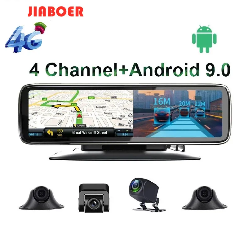 4G Android 9.0 4 Cameras Car Dash Cam GPS Navigation HD 720P Video Recorder Dashboard DVR WiFi App Remote Monitoring