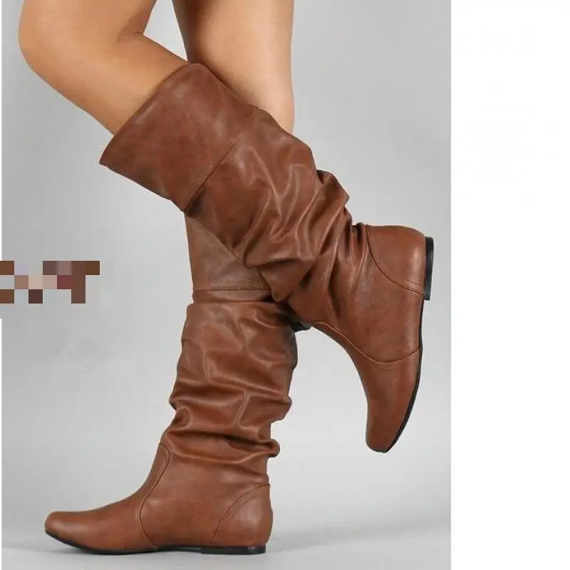 Round Toe Mid-calf Boots Women Rubber Slip On Short Plush Flat Boots For Women Botas Fashion Short Boots For Women Shoes Autumn