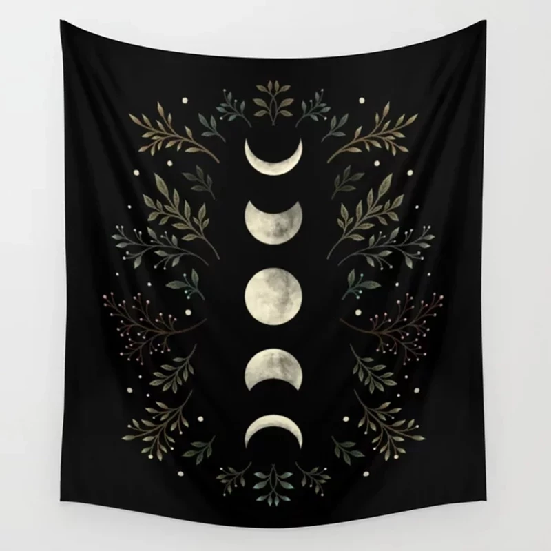 Гобелен фазы Луны настенный винтажный гобелен Mooonlight с зелеными оливковыми