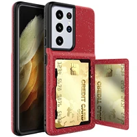 phone case for samsung galaxy s21 ultra dual layer shockproof armor s21plus wallet cover with card pocket flip makeup mirror