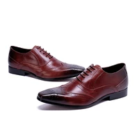 men leather shoes formal dress suit shoes lace up pointed toe party casual business shoes for men red wedding leather shoes