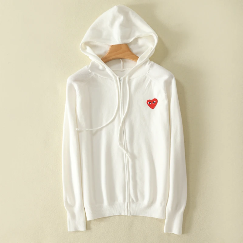 

Spring Autumn Long sleeve Zipper cashmere cardigan Love heart embroidery Women Casual cardigan Loose Knitwear