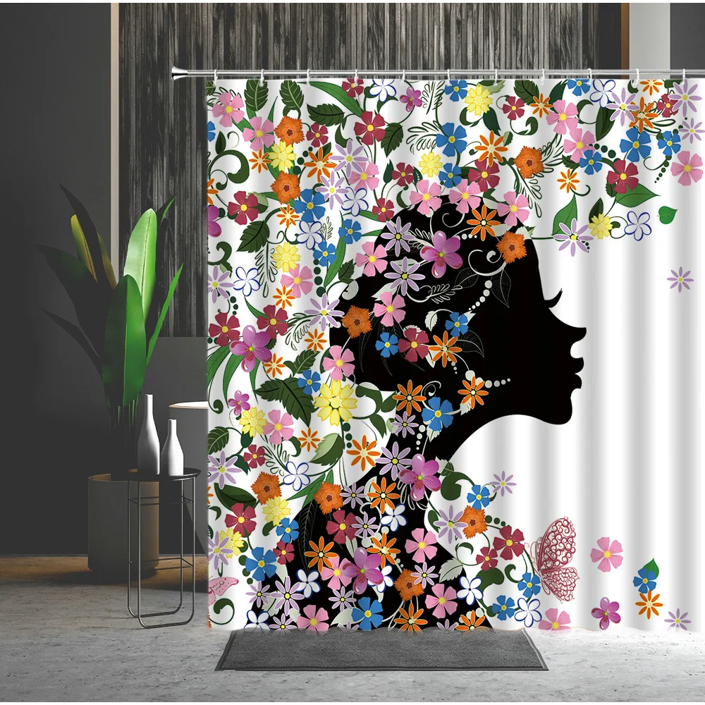 

Pink Flower Butterfly Girls Shower Curtains Bathroom Curtain Fabric Waterprood Polyester For Bath Decor Bath Curtain With Hooks
