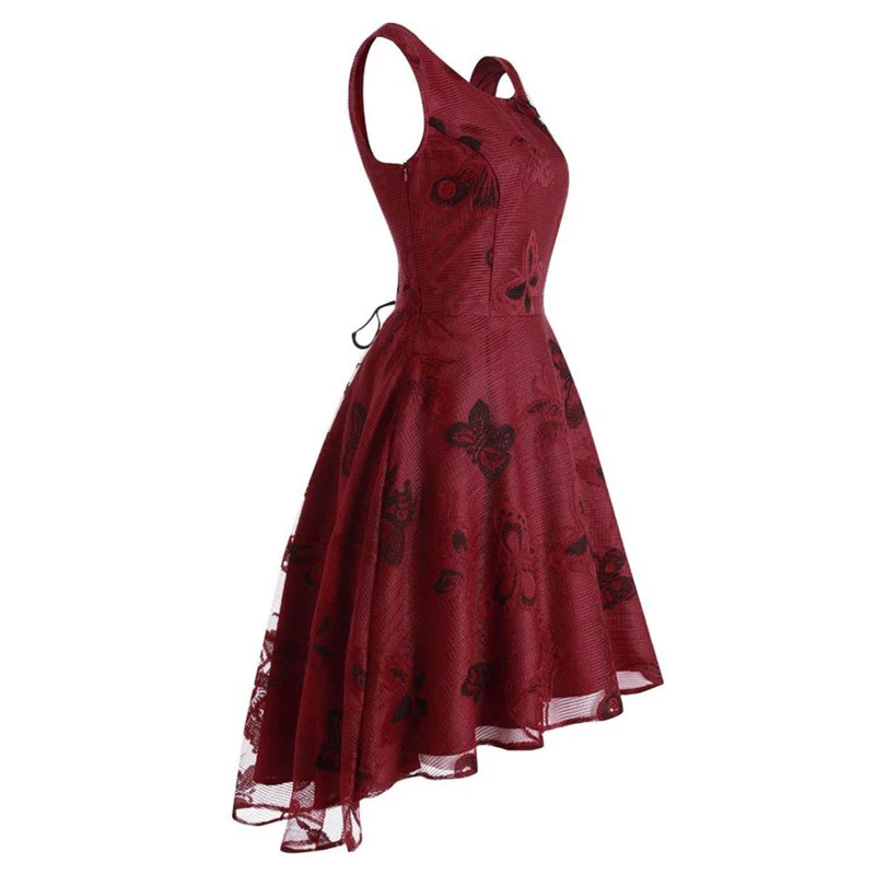 Женское винтажное платье с открытой спиной бордовое вечерние средней длины