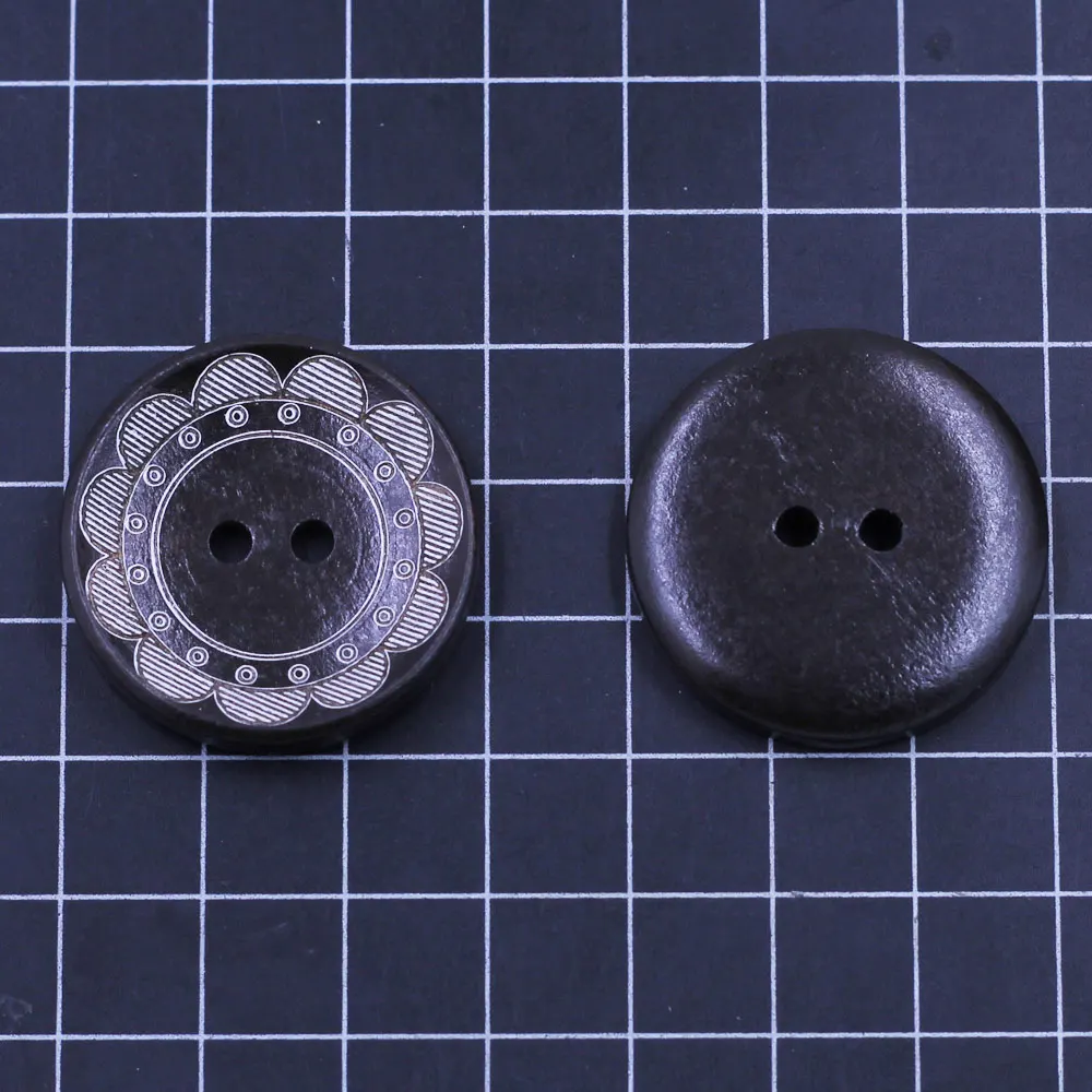 100 шт. круглые темно-кофейные деревянные пуговицы с цветочным узором 2 отверстия