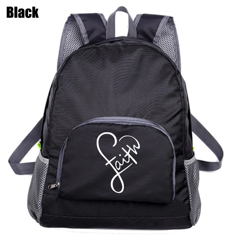 Faith Printed Backpack for Women Casual Zipper Student Bag Outdoor Foldable Lightweight Shoulder Bag Waterproof Travel Backpack