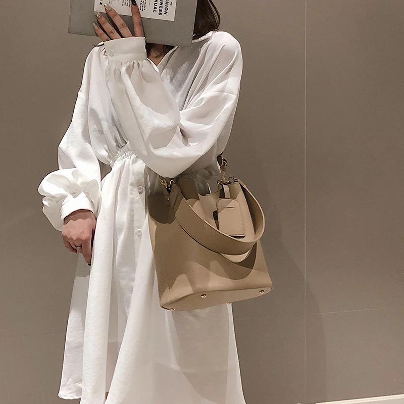 

Fashion Leisure Wide Shoulder Strap Bucket Bag Women's Shoulder Bag Luxury PU Bag Large Capacity Messenger Bag Simple Wallet