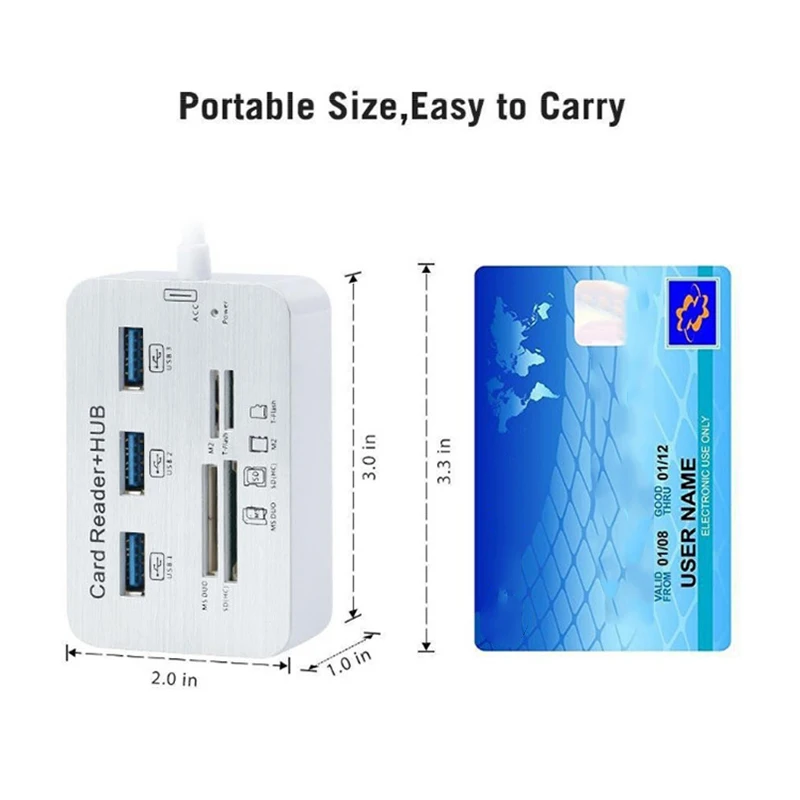 

3 Port USB Multi-In-1 Hub MS SD M2 TF Memory Card Reader Aluminum Adapter DJA99