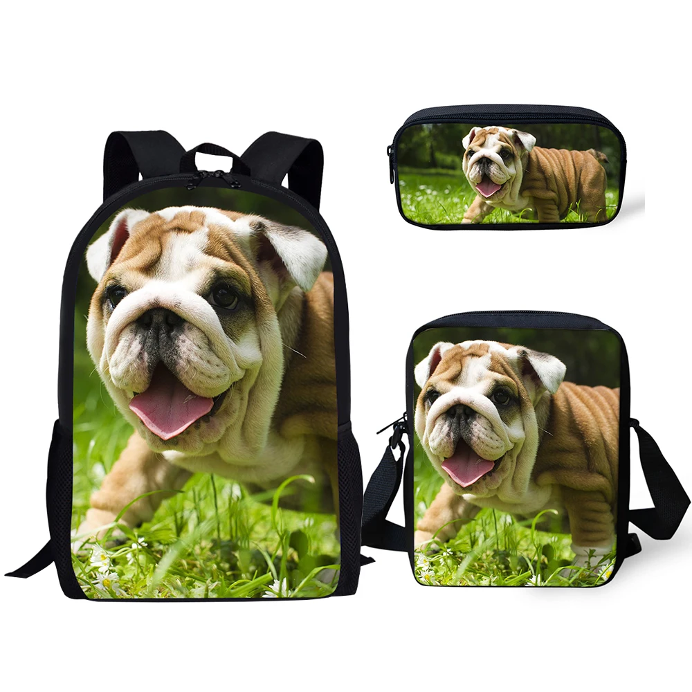 HaoYun Kids Primary Backpack Little Bulldogs Pattern School Book Bags Kawaii Animal Designer 3PC/Set Students School Bags